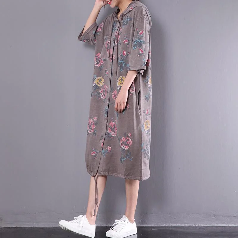 2017 khaki oversize cardigan half sleeve hooded cotton dress summer maxi dresses Lightweight Heavyweight Midweight