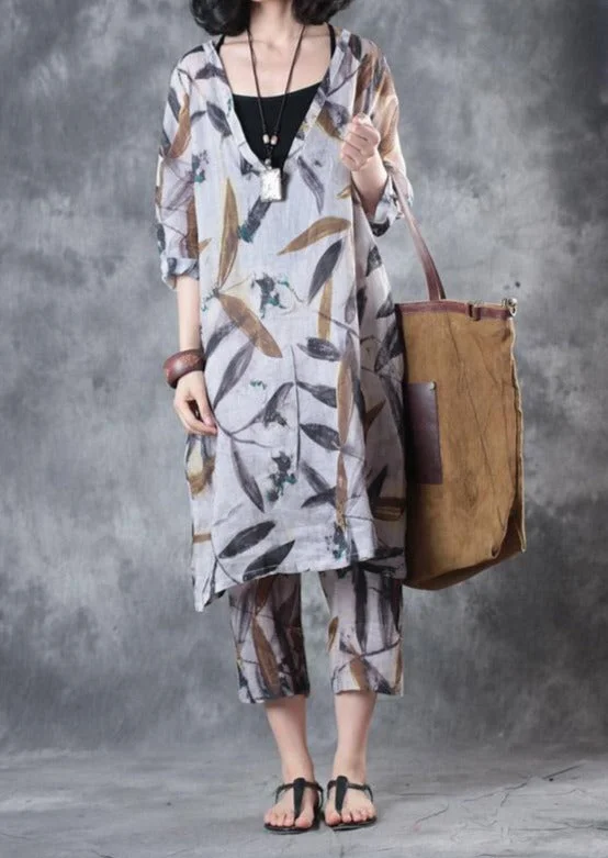 2017 Yellow Prints Linen Casual Sundress Oversize Pullover Bracelet Sleeve Bateau Neck Pullover