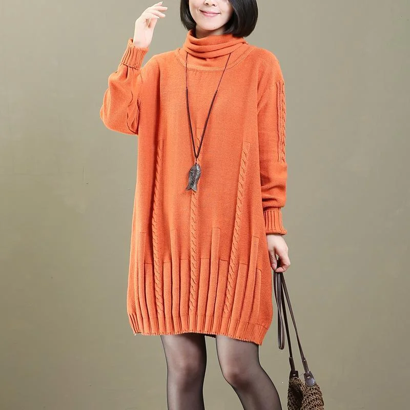 2018 orange cable knit sweaters knit dresses casual pullover vintage  sweaters Sheath Sleeve Elegant