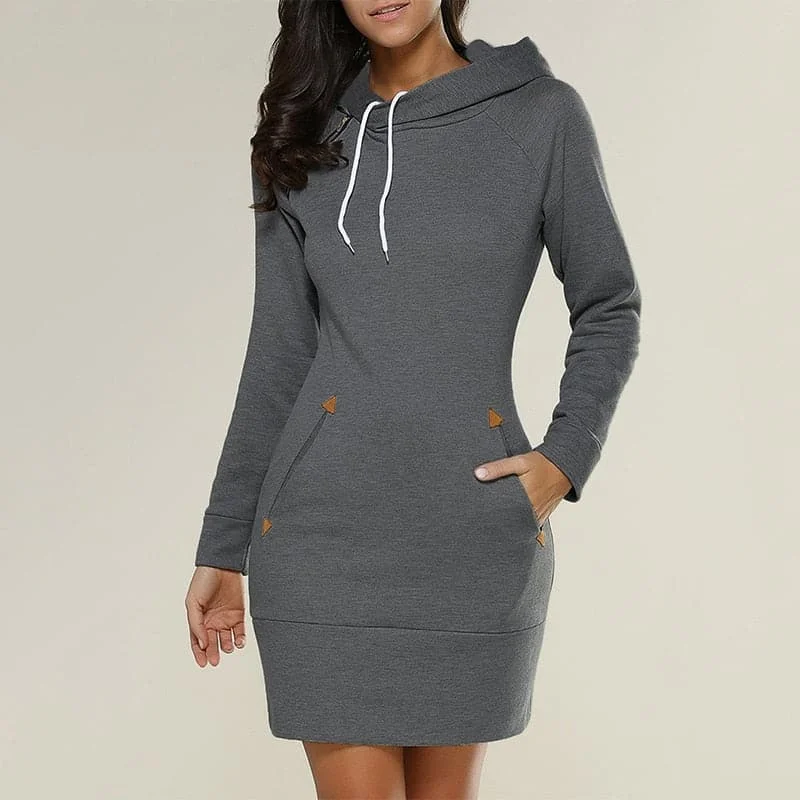 DressBetty - Spring Ladies Knee-Length Dress Hooded Warm Sweatshirt Hoodie with Zipper Versatile Modern