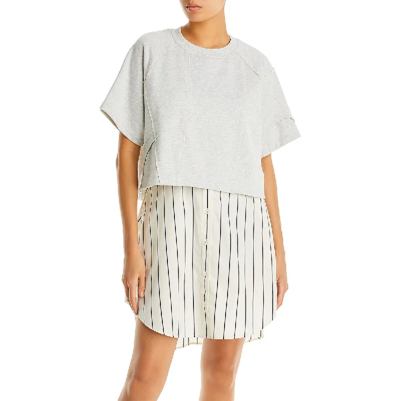 3.1 Phillip Lim Womens Striped Cotton Sweatshirt Dress Hoodie with Hem Fringe Bohemian Relaxed 3.1 Phillip Lim Womens Striped Cotton Sweatshirt Dress Hoodie with Hem Fringe Bohemian Relaxed