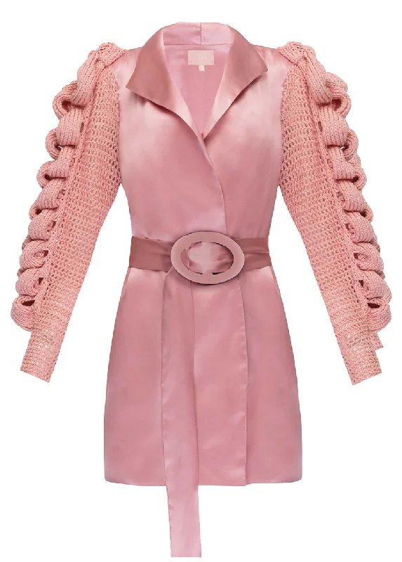 DRESS - JACKET WITH KNITTED SLEEVES Knit Fabric Woven Fabric Fleece Fabric