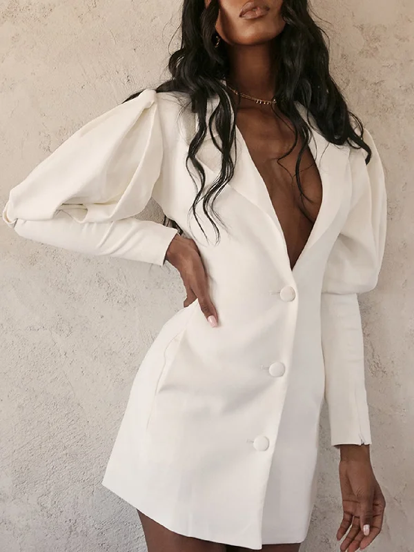 KittenAlarm - Single Breasted Leg-of-mutton Sleeve Blazer Dress Women's Fashion Blazer