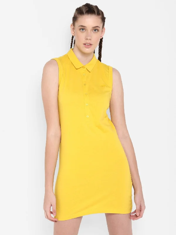 Alcis Women Yellow Solid Pure Cotton Sustainable T-shirt Dress Nylon Fabric Polyester Fabric Spandex Fabric Alcis Women Yellow Solid Pure Cotton Sustainable T-shirt Dress Nylon Fabric Polyester Fabric Spandex Fabric