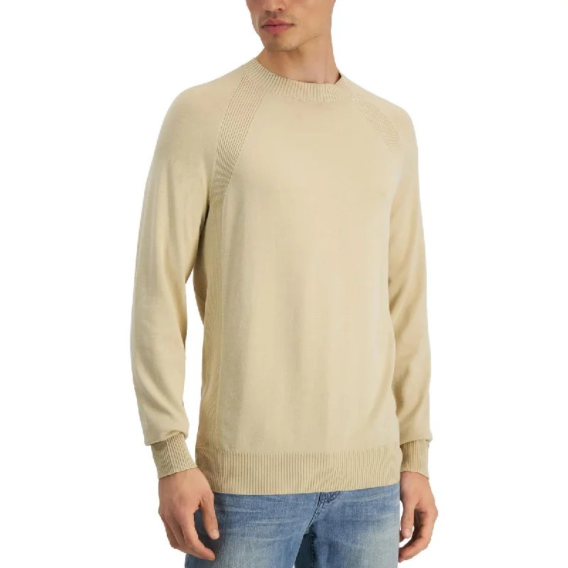Alfani Mens Ribbed Trim Pullover Crewneck Sweater Crew Neck Wool