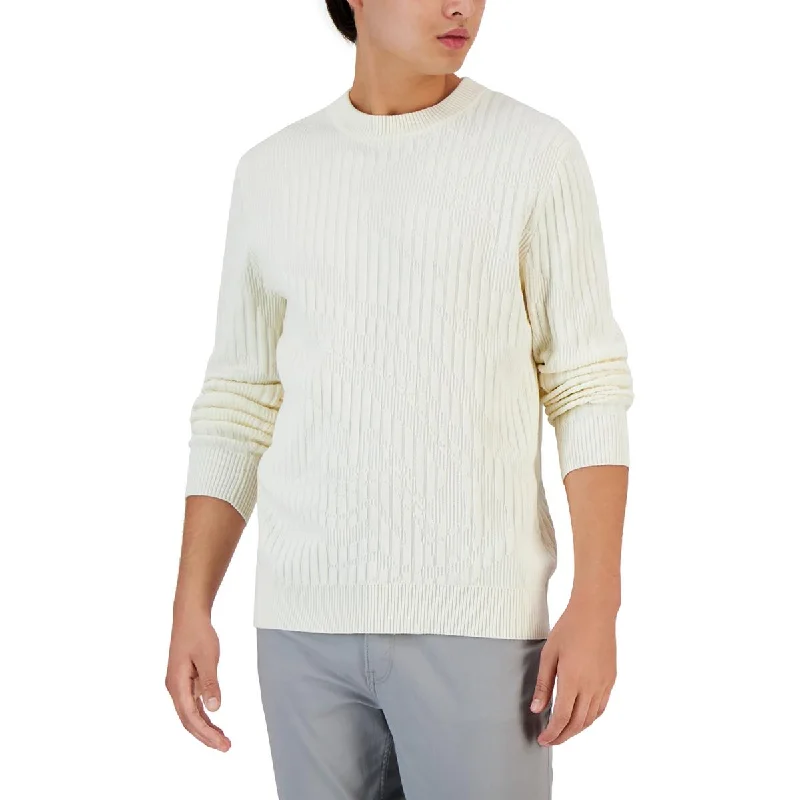 Alfani Mens Ribbed Pullover Crewneck Sweater Textured Knit Design