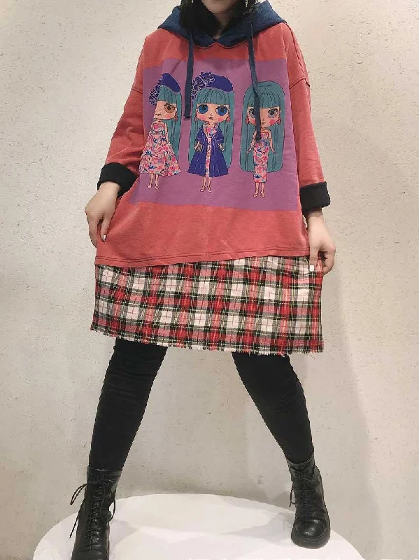 Anatomy Of Love Doll Print Hooded Midi Sweatshirt Dress Hoodie Sweatshirt Pullover