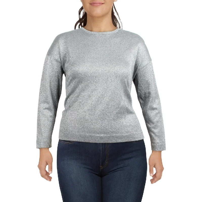 Anne Klein Womens Metallic Comfy Sweatshirt Hoodie with Typography Text Message