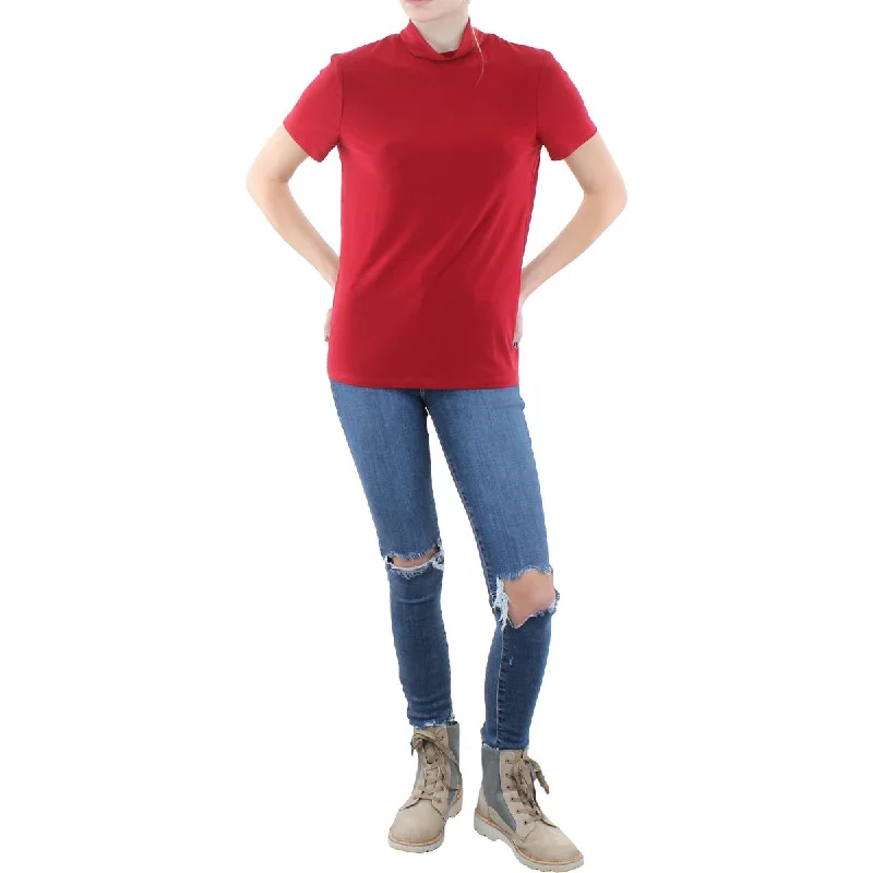 Anne Klein Womens Mockneck Wear To Work Pullover Top Asymmetrical Neck Pullover