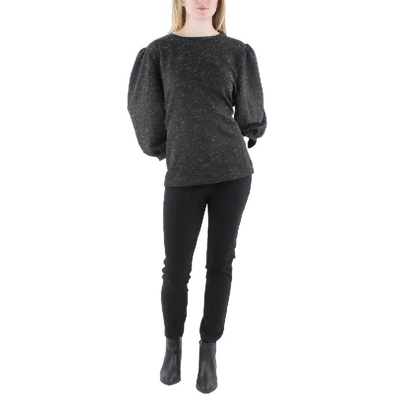 Anne Klein Womens Tweed Metallic Pullover Top Boxy Neck Sweater