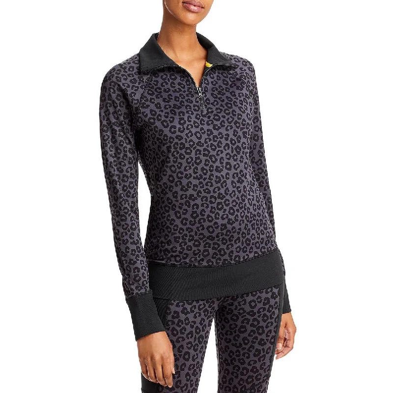 Aqua Womens 1/2 Zip Animal Print Sweatshirt Hoodie with Tied Waist Feminine Flattering Aqua Womens 1/2 Zip Animal Print Sweatshirt Hoodie with Tied Waist Feminine Flattering