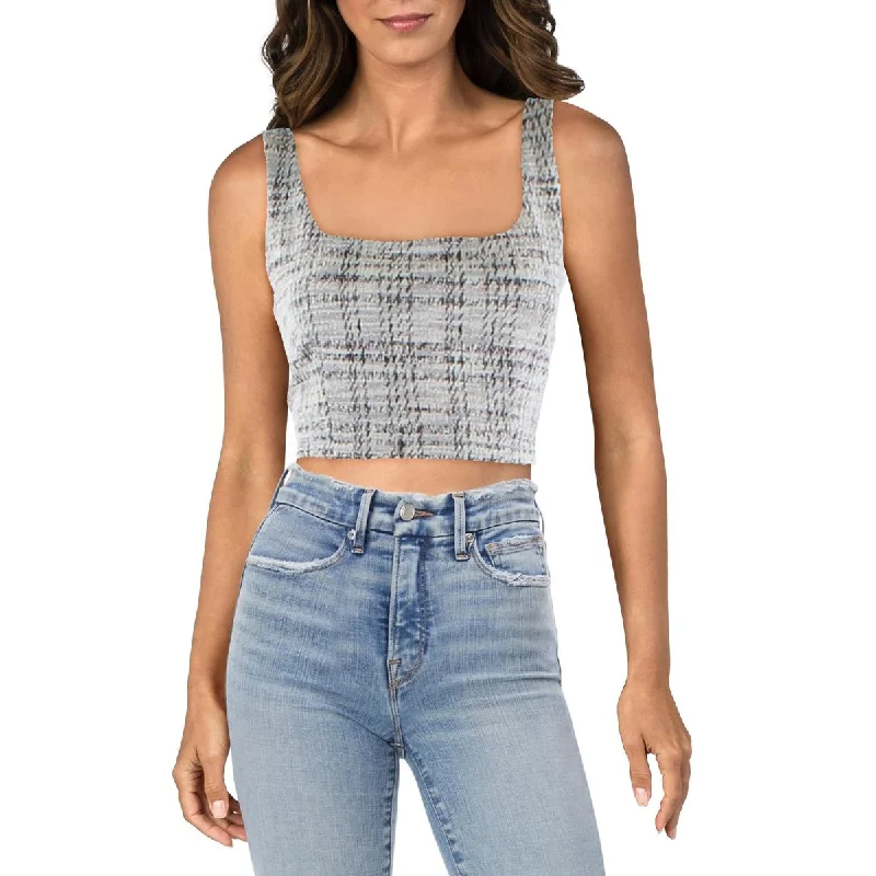 Aqua Womens Cropped Metallic Pullover Top Square Neck Pullover