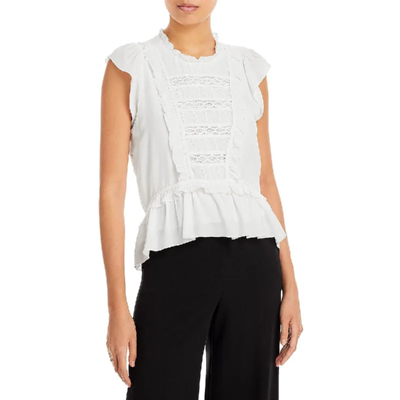 Aqua Womens Lace Inset Ruffled Pullover Top Open Front Cardigan