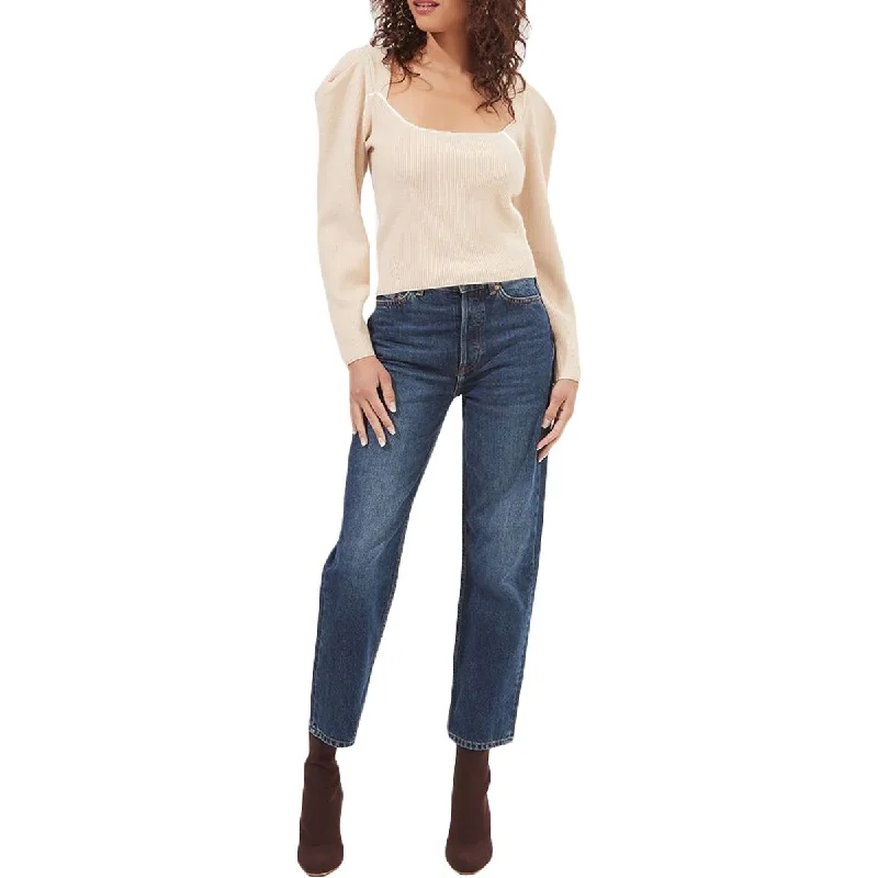 ASTR The Label Catalina Women's Ribbed Knit Cut Out Puff Sleeve Pullover Sweater dolman Sleeve Top
