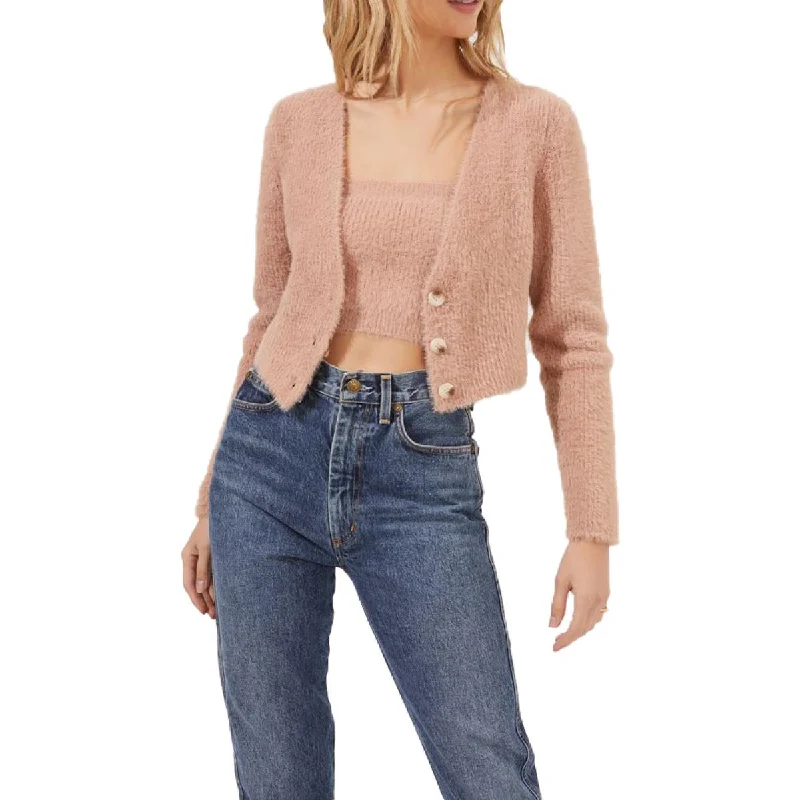 ASTR The Label Lorain Women's Fuzzy Knit Cropped Cardigan Sweater Asymmetrical,ymmetric Pencil Cardigan ASTR The Label Lorain Women's Fuzzy Knit Cropped Cardigan Sweater Asymmetrical,ymmetric Pencil Cardigan