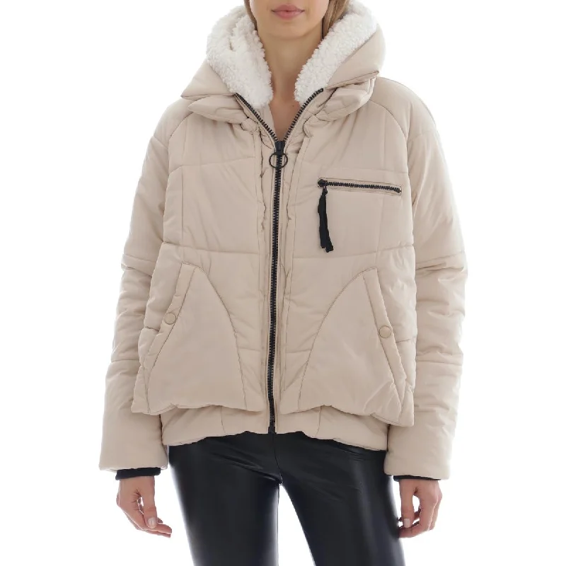 Avec Les Filles Quilted Oversized Puffer Coat with Faux Fur Lined Hood Fur-Lined Aviator Coat