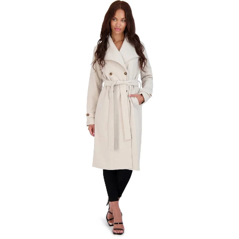 Avec Les Filles Women’s Double-Breasted Faux Wool Wrap Coat Hooded Parka Coat