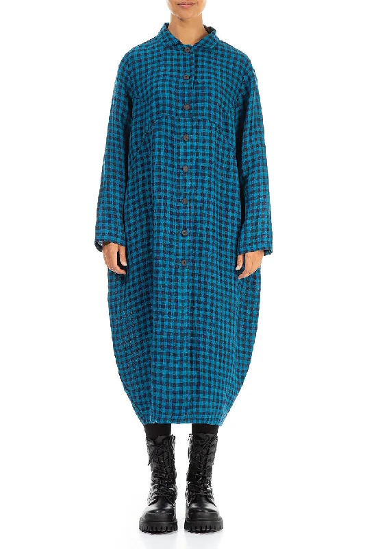 Balloon Blue Check Linen Jacket Dress Elasticated Jacket Padded Jacket Insulated Jacket Balloon Blue Check Linen Jacket Dress Elasticated Jacket Padded Jacket Insulated Jacket