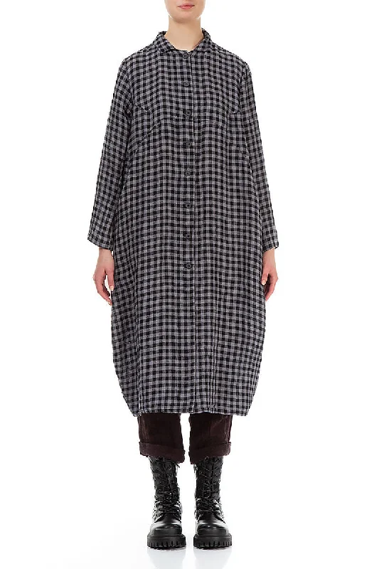 Balloon Grey Check Linen Jacket Dress Fitted Jacket Loose Jacket Oversized Jacket