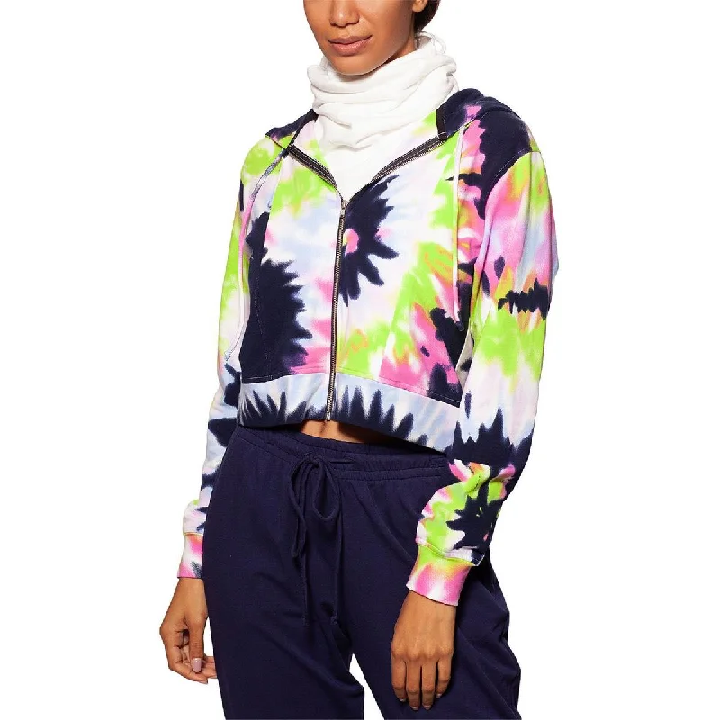 Bam Womens Cropped Tie Dye Zip Hoodie Hoodie with Lace Feminine Delicate