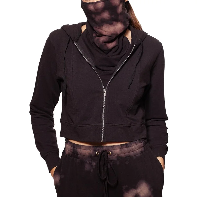 Bam Womens Zip Up Crop Hoodie Hoodie with Hem Embroidery Detailed Premium