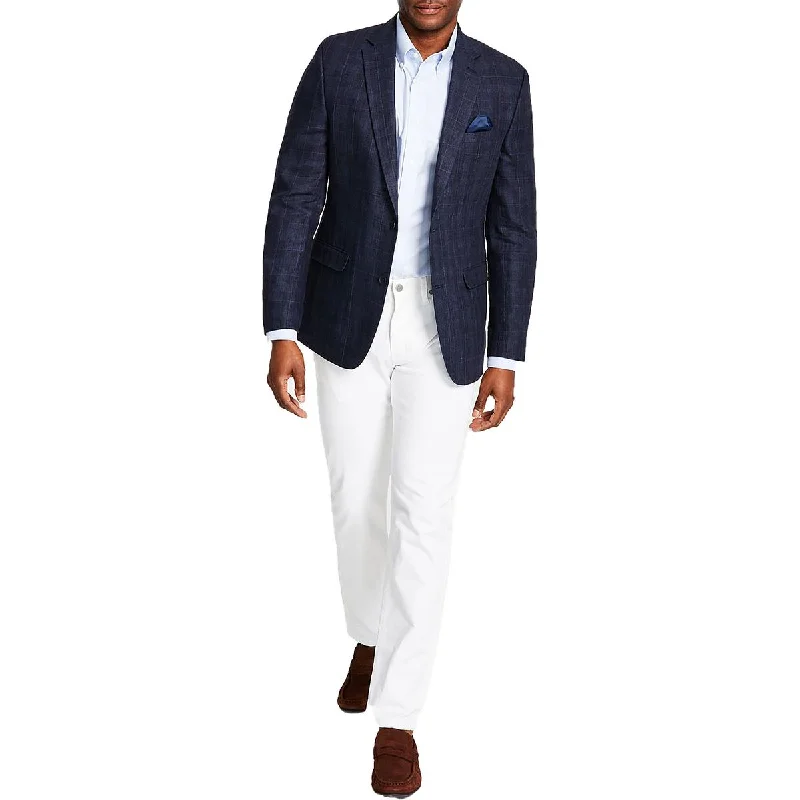 Bar III Mens Linen Slim Fit Sportcoat Fur-Trimmed Winter Coat