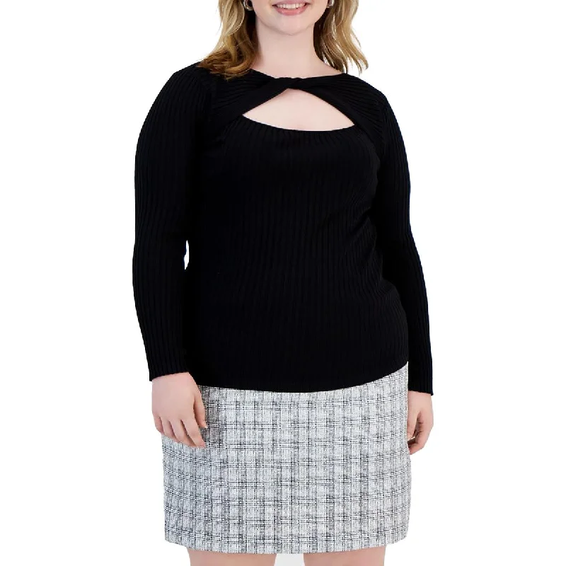 Bar III Womens Plus Cut-Out Twist Neck Pullover Top Leg Sleeve Comfort