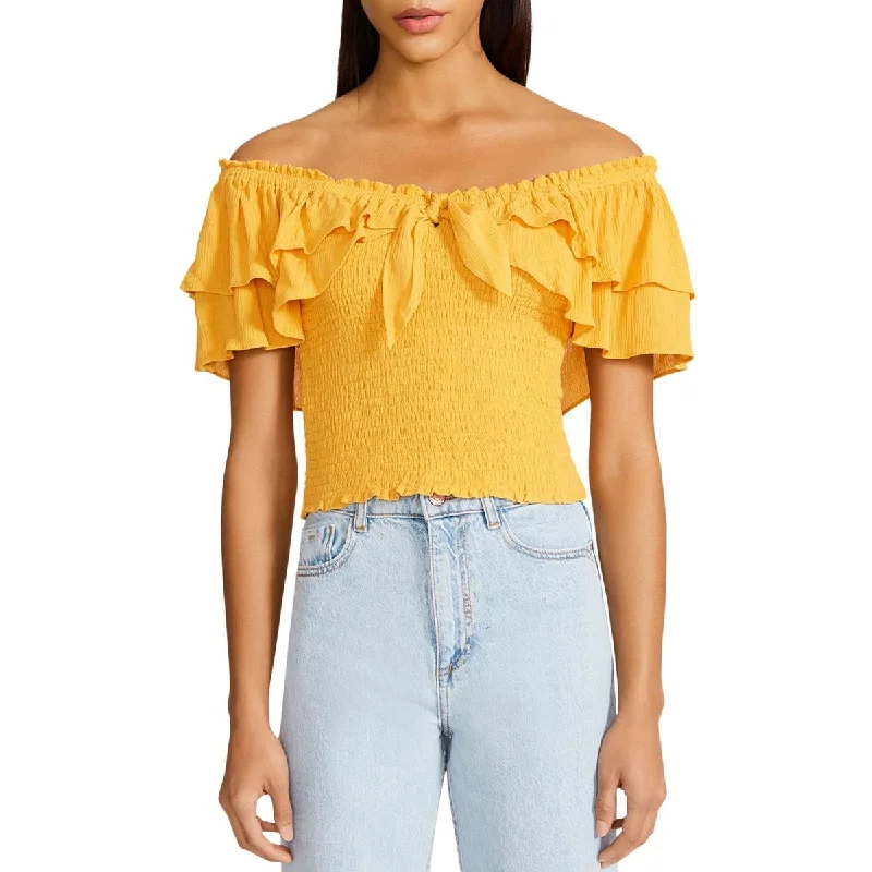 BB Dakota by Steve Madden Womens Did I Flutter Smocked Ruffled Pullover Top Ruffle Sleeve Feminine
