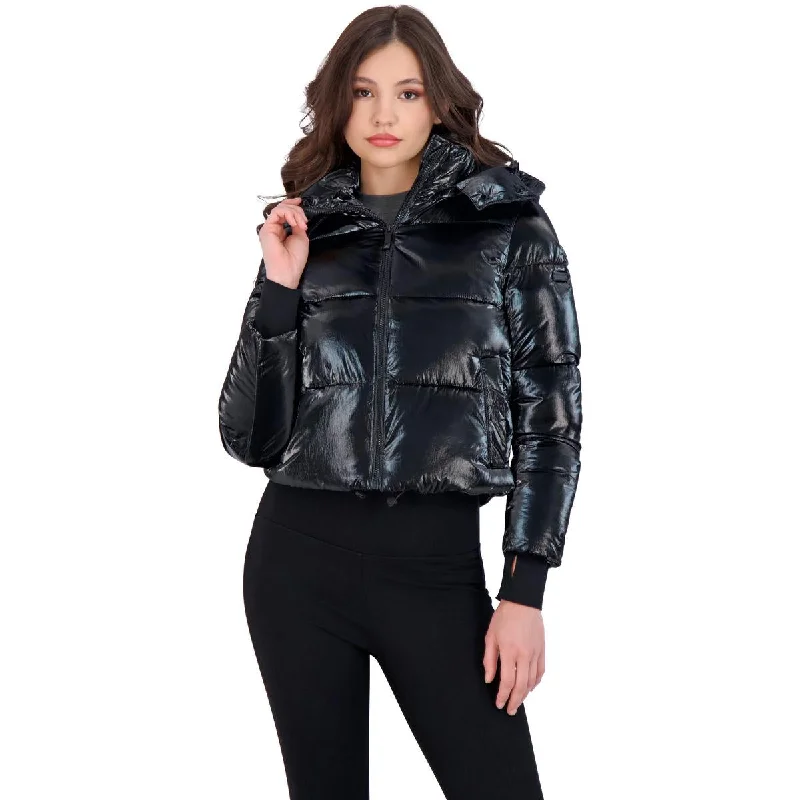 BCBGMAXAZRIA Women’s Metallic Quilted Cropped Puffer Coat Relaxed Utility Shacket