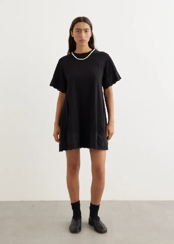 Beaded A-Line T-Shirt Dress Houndstooth Herringbone Solid