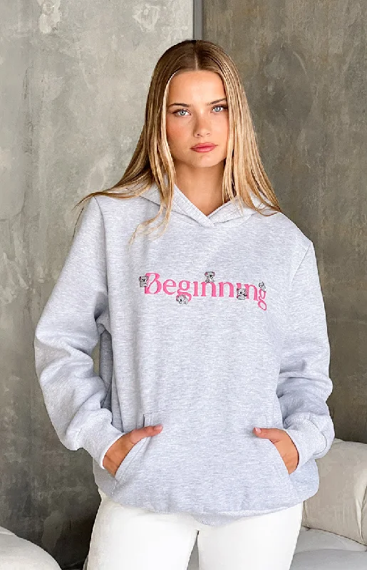 Beginning Grey Marl Koala Bubble Hoodie Hoodie with Typography Text Message