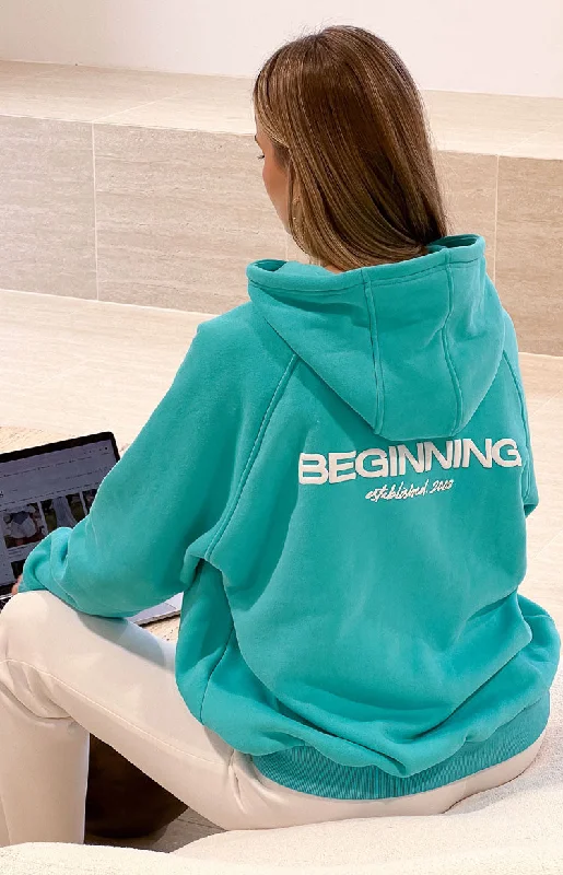 Beginning Teal Established Bubble Hoodie Hoodie with Color Block Contrast Stylish