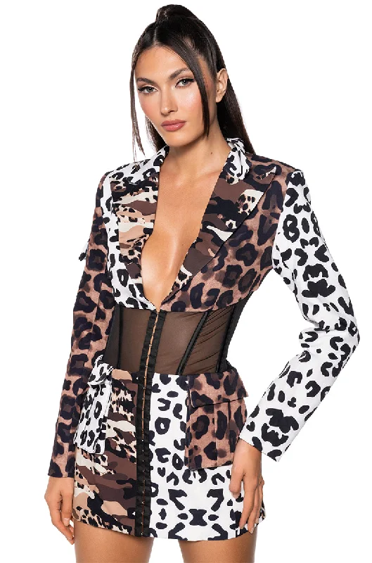 BEIBS IN THE TRAP CORSET BLAZER IN PATCHWORK CHEETAH Women's Classic Suit