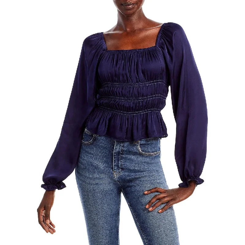 Bella Dahl Womens Smocked Bodice Pullover Top Elbow Length Sleeve