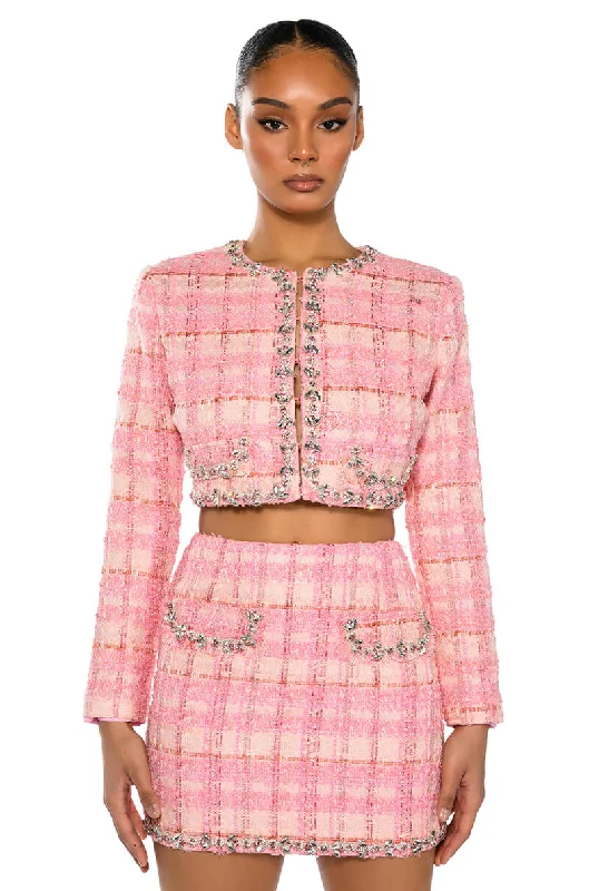 BEND AND SNAP TWO PIECE TWEED BLAZER MINI SKIRT SET Women's High-End Blazer