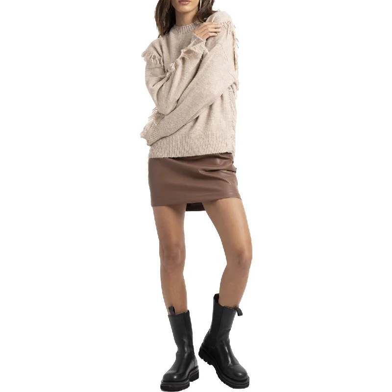 Bishop + Young Mackenzie Women's Fringed Trim Long Sleeve Pullover Sweater Bishop Sleeve Elegant