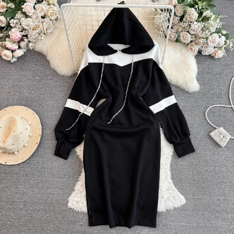 black casual dress for women new design sweatshirt skirt     S4178 Hoodie with Cuffed Sleeves Snug Secure