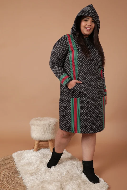 Black Luxe Printed Sweatshirt Hoodie Winter Dress Hoodie with Camouflage Military Edgy