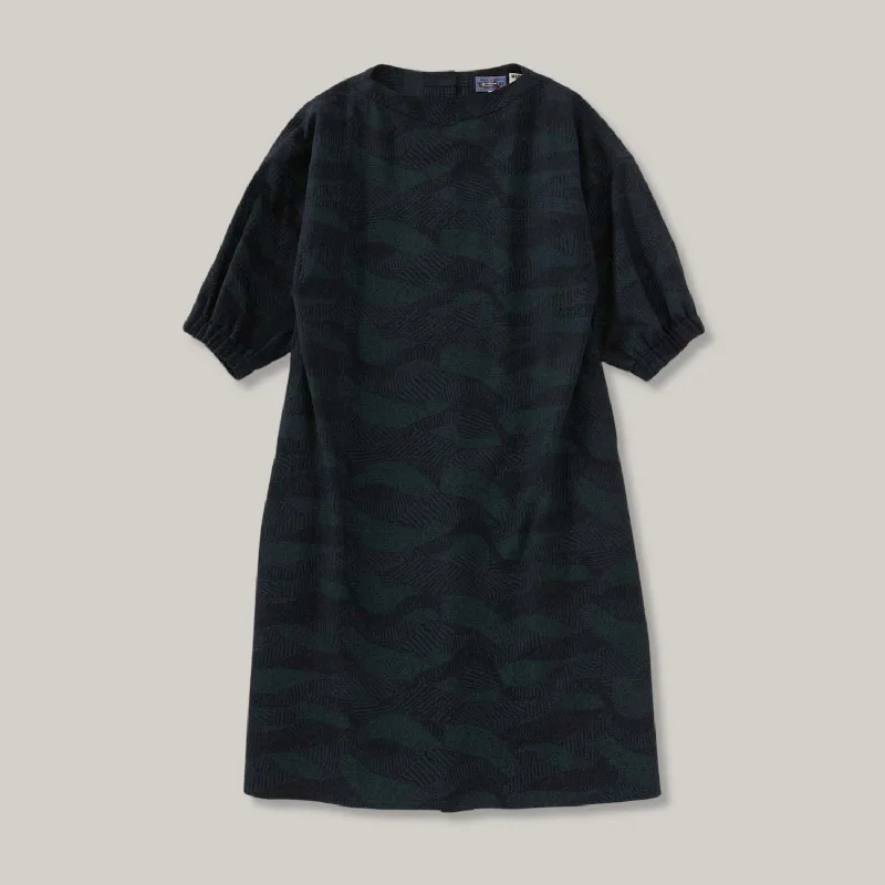 BLUE BLUE JAPAN WIND FLOW PATTERN WOOL PULLOVER DRESS - NAVY Ribbed Crew Neck