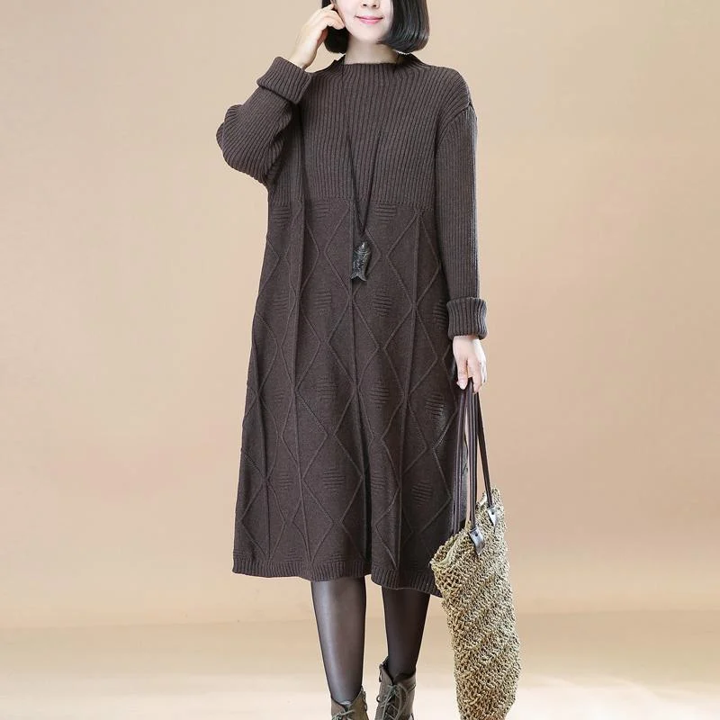 Boutique Chocolate Knit Dress Loose Fitting Pullover Casual Long Knit Sweaters Gathered Sleeve Pullover