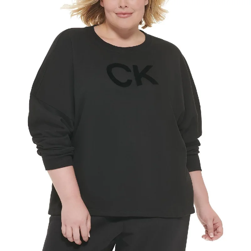 Calvin Klein Performance Womens Plus Gym Fitness Sweatshirt Hoodie with Button Placket Classic Preppy