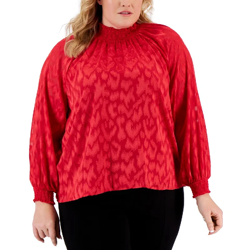 Calvin Klein Womens Plus Textured Smocked Pullover Top Spaghetti Sleeve Top