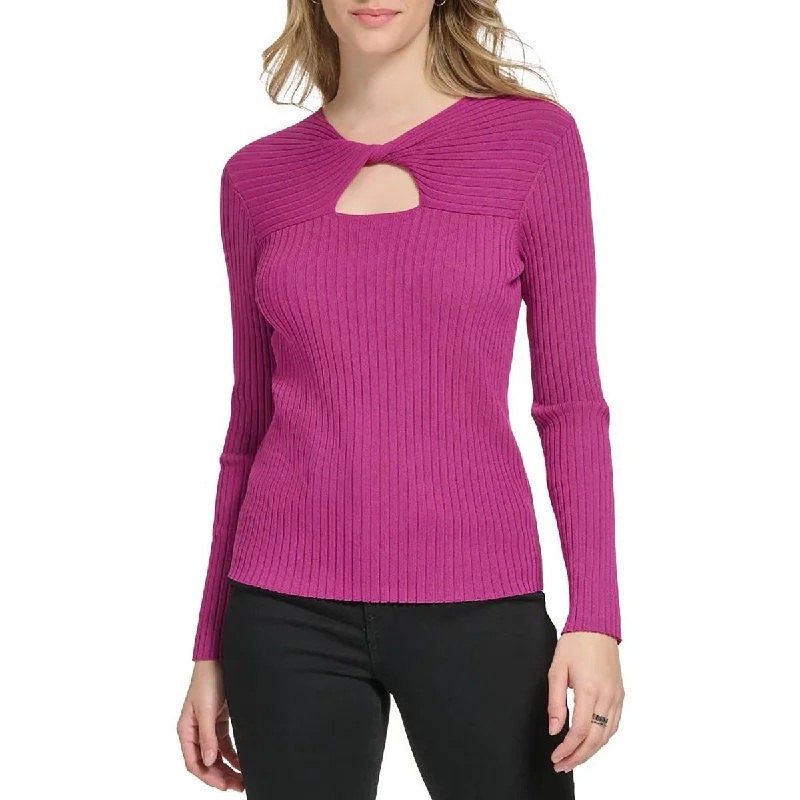 Calvin Klein Womens Twist Front Keyhole Pullover Top Wide Sleeve Pullover