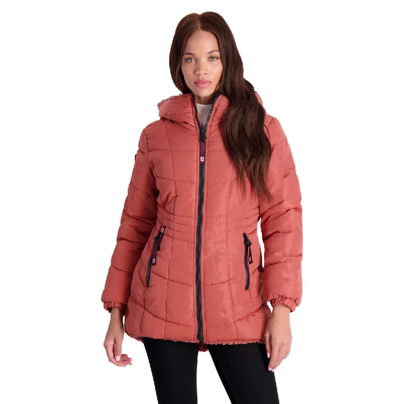 Canada Weather Gear Women's Reversible Puffer to Sherpa Hooded Coat Plush Faux Fur Bolero Canada Weather Gear Women's Reversible Puffer to Sherpa Hooded Coat Plush Faux Fur Bolero
