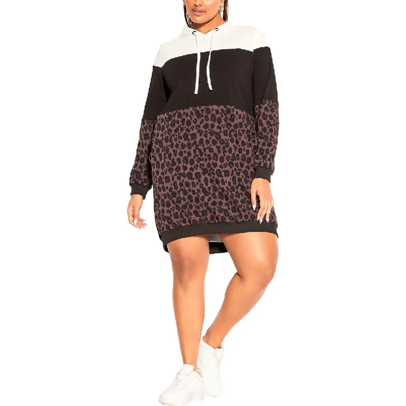 CCX Womens Animal Print Cotton Sweatshirt Dress Hoodie with Back Slit Movement Comfort CCX Womens Animal Print Cotton Sweatshirt Dress Hoodie with Back Slit Movement Comfort