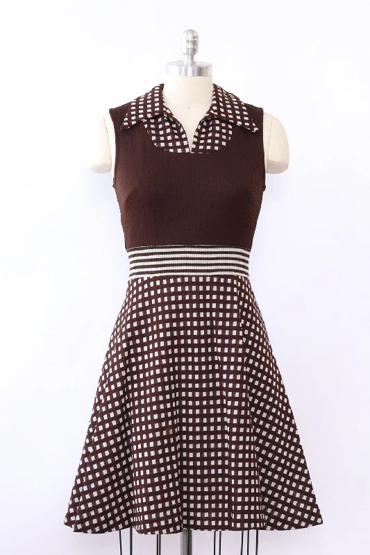Checkered Chocolate Dress and Jacket Ensemble S/M Wool Fabric Cashmere Fabric Tweed Fabric