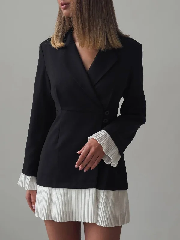 Chic Blazer Dress with Pleated Skirt Women's Trendy Jacket