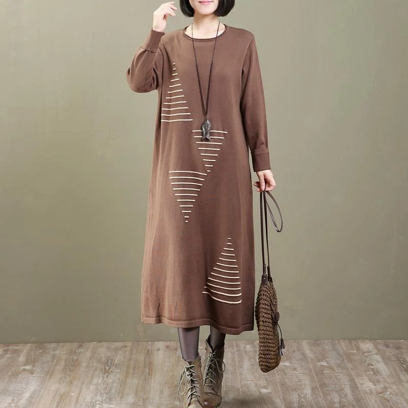 chunky khaki sweater dresses plussize spring dresses women pullover long sweaters Cold Shoulder Design