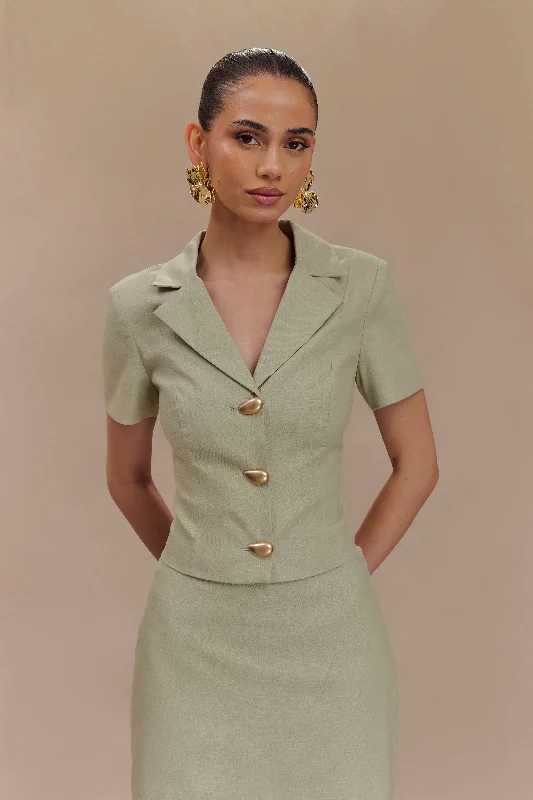 Ciara Linen Jacket - Basil Belted Jacket Elasticated Jacket Padded Jacket