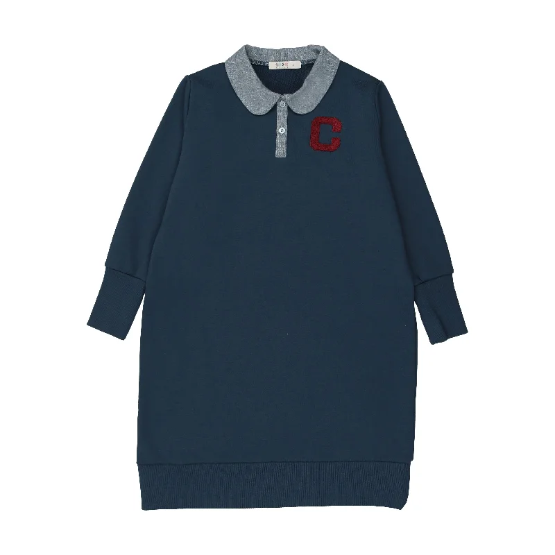 Coco Blanc Blue Sweatshirt Dress Hoodie with Ribbed Cuffs Snug Fit Comfort